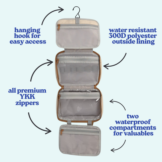 Hanging Toiletry Bag + FREE Travel Mirror