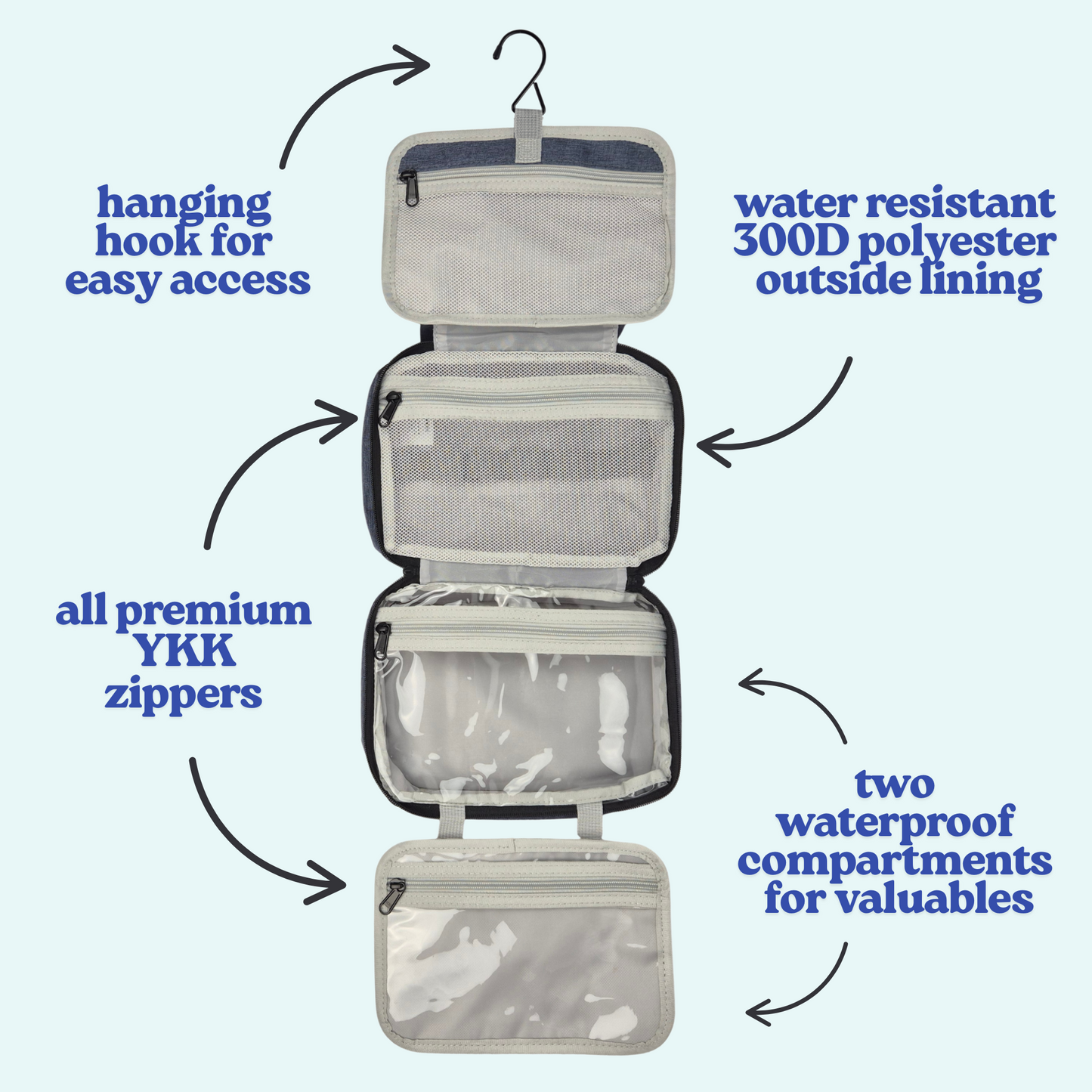 Hanging Toiletry Bag + FREE Travel Mirror