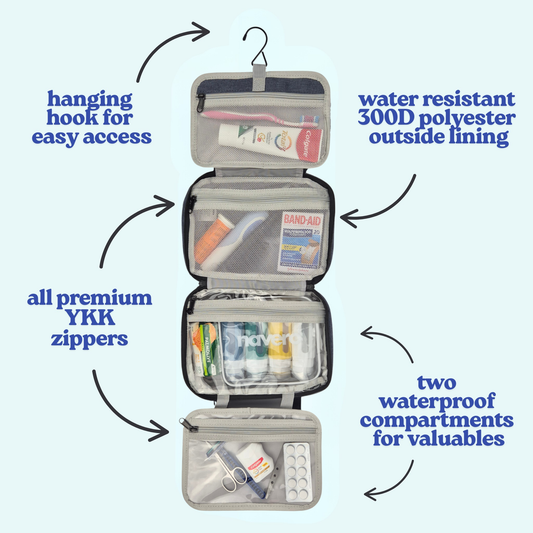 Hanging Toiletry Bag + FREE Travel Mirror